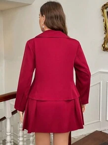 SHEIN Privé Conjunto de 2 piezas para mujer talla grande elegante: Chaqueta de manga larga con un solo botón de unicolor y falda midi, ideal para otoño y el Día de San Valentín