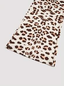 Flirla Plus Size Women Leopard Print Long Sleeve Zip-Up Hooded Jacket And Flared Pants 2 Pieces Set