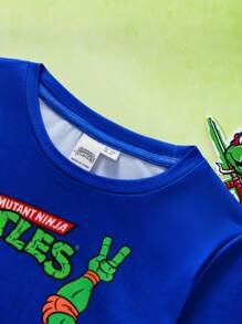 TEENAGE MUTANT NINJA TURTLES | SHEIN Young Boy Cartoon Print Round Neck Long Sleeve T-Shirt, Suitable For All Seasons - Blue - View 3