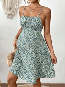 SHEIN Maternity Ditsy Floral Cami Dress - Green - View 6
