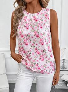 SHEIN Clasi 女士无袖碎花图案衬衫，适合情人节 - 彩色 - 查看 5