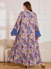 Lacomfia 女式方领拼色褶饰休闲宽松连衣裙