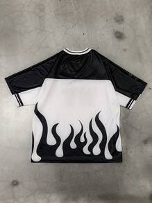 Manfinity LEGND 男士字母五角星印花V领短袖休闲T恤 - 黑與白 - 查看 2