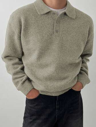 DAZY Men's Solid Color Knit Sweater, Simple Casual Style For Daily Wear, Autumn