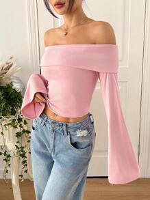 Muchica Women Off Shoulder Thermal Lining Warm Base Layer Top - Pink - View 4