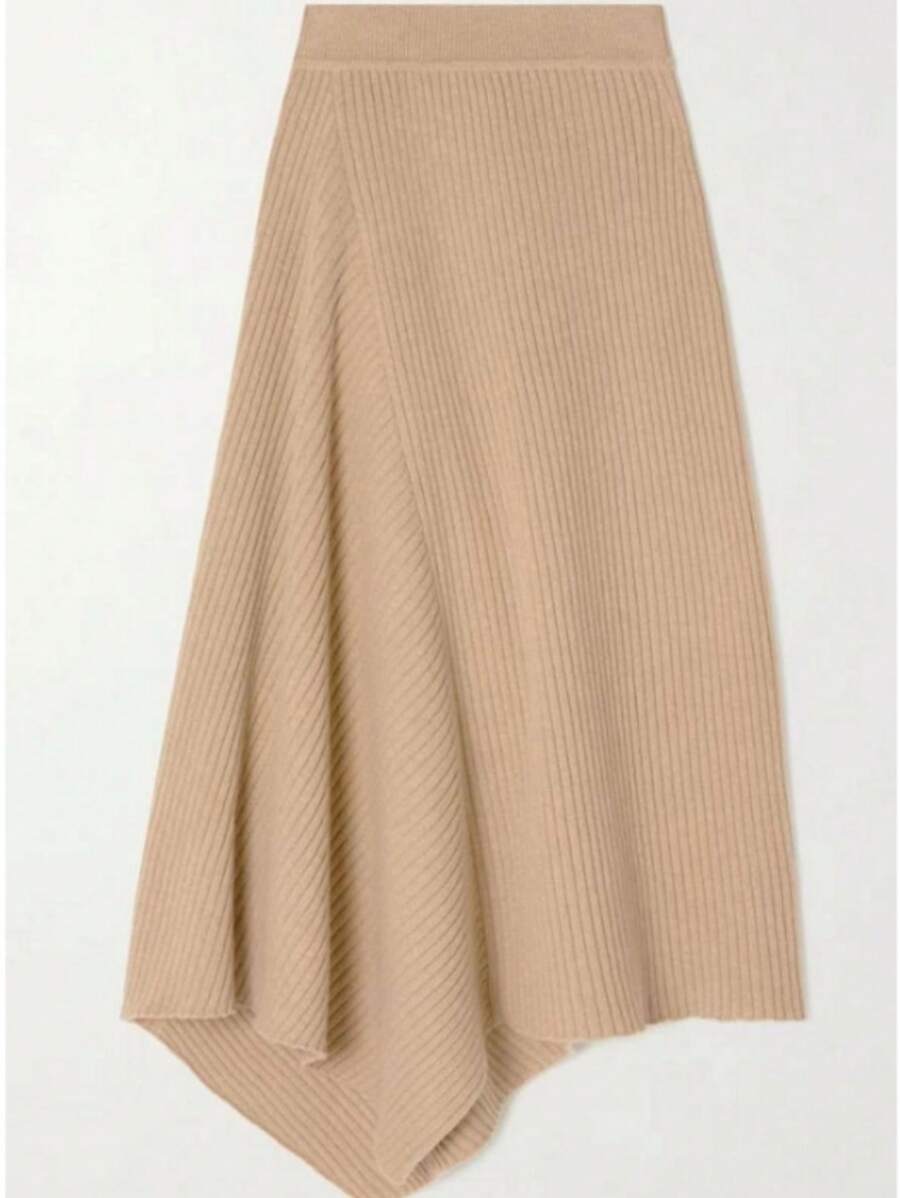 SHEIN LUNE 休闲舒适针织毛衣裙，秋冬 - 卡其色 - 查看 1
