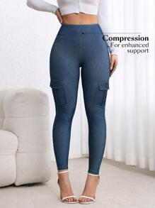 SHEIN EZwear Women's Cargo Pockets Skinny Casual Jeans, Versatile