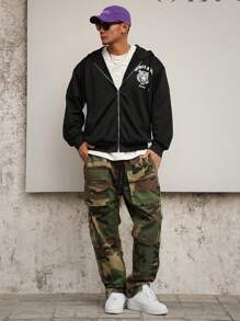 DAZY Sudadera con capucha negra con gráfico de tigre y letra para hombre, primavera