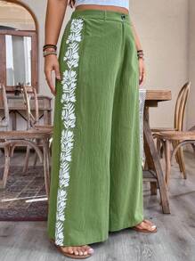Breezaya Plus Size Women's Casual Printed Elastic Waist Wide Leg Straight Pants, Suitable For Christmas,New Year, Spring/Summer