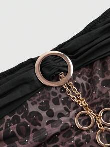 ROMWE Grunge Punk Spring/Summer Casual Leopard Black Wild Chic Retro Leopard Glitter Metal Chain Necklace Backless Halter Crop Top For Women - Multicolor - View 3