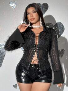 Viva Relle 大码简约休闲日常衬衫，情人节