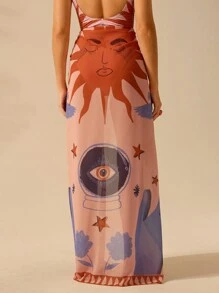 CAJUNI Women's Boho Print Vacation Casual Beach Swim Cover Up Skirt Sarong For Summer Beach Vacation, Country Concert