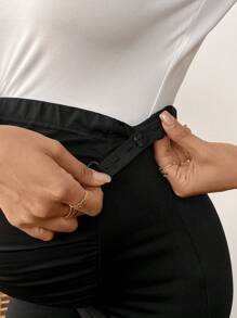 SHEIN Leggings casuales de unicolor de cintura alta para maternidad