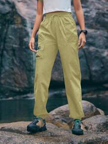 In My Nature 女士字母印花工装口袋系腰休闲户外裤 - 黃色 - 查看 4