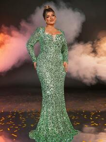 Glamrae Luxury Studded Emerald Green Fish Tail Dress, Formal Evening Gown, Plus Size Wedding Guest Dress, Party Dress