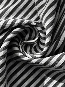 SHEIN Clasi 女士亚麻条纹圆领腰结口袋无袖宽松休闲连衣裙，适合各种场合穿着，休闲通勤和旅行 - 黑與白 - 查看 7