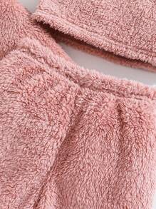 SHEIN 3-Piece Set: Knit Solid Color Furry Vest + Knit Cropped Hooded Cardigan + Knit Loose Fit Long Pants For Young Girls