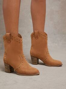 SHUZIA Fashionable Ladies' Ankle Boots With Chunky Heel And Pointed Toe Design New Year Holiday Valentine Gifts Summer Shoes Valentines - Rust Brown - View 3