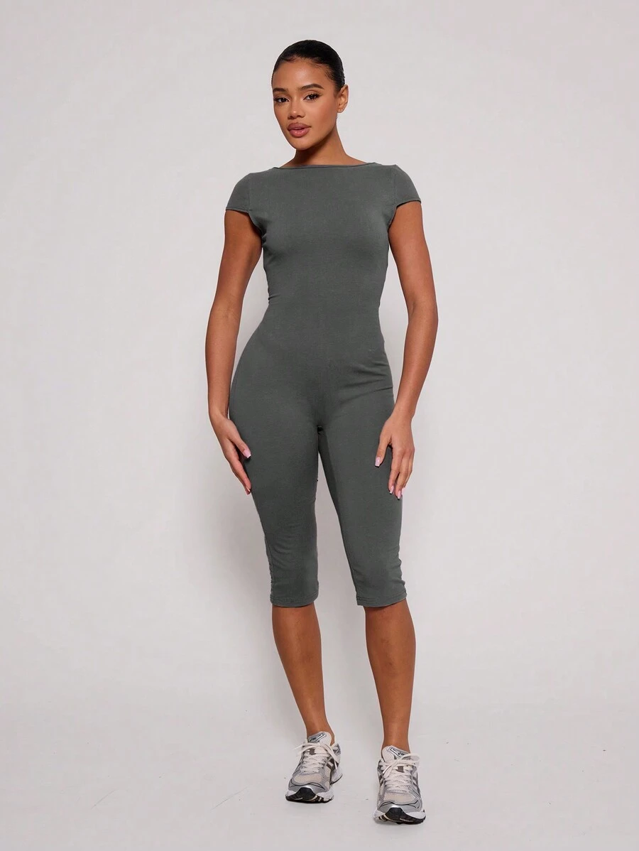 MUSERA Round Back Unitard Casual Spring Summer Vacation - Dark Grey - View 1