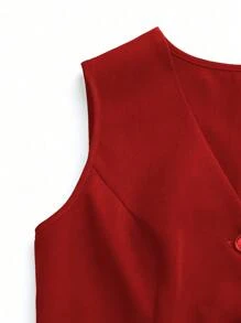 SHEIN Unity 女士纯色无袖休闲背心，简约时尚，适合日常穿着 - 紅色 - 查看 6