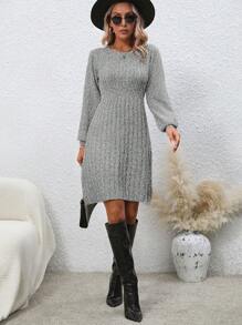 SHEIN Clasi Women Solid Color Round Neck Long Sleeve Casual Sweater Dress For Autumn/Winter