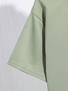 SHEIN Leap Crew Conjunto informal de 2 piezas con camisa de cuello polo de manga corta y pantalones cortos para niño preadolescente - Verde militar - Ver 5