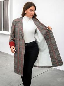 SHEIN Clasi 大码休闲格子双排扣西装外套，秋季 - 彩色 - 查看 8
