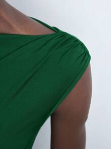 Maija Autumn/Winter New Elegant Burgundy Short Sleeve Midi Knit Waist Dress, Suitable For Holiday Parties And Urban Chic - Dark Green - View 8