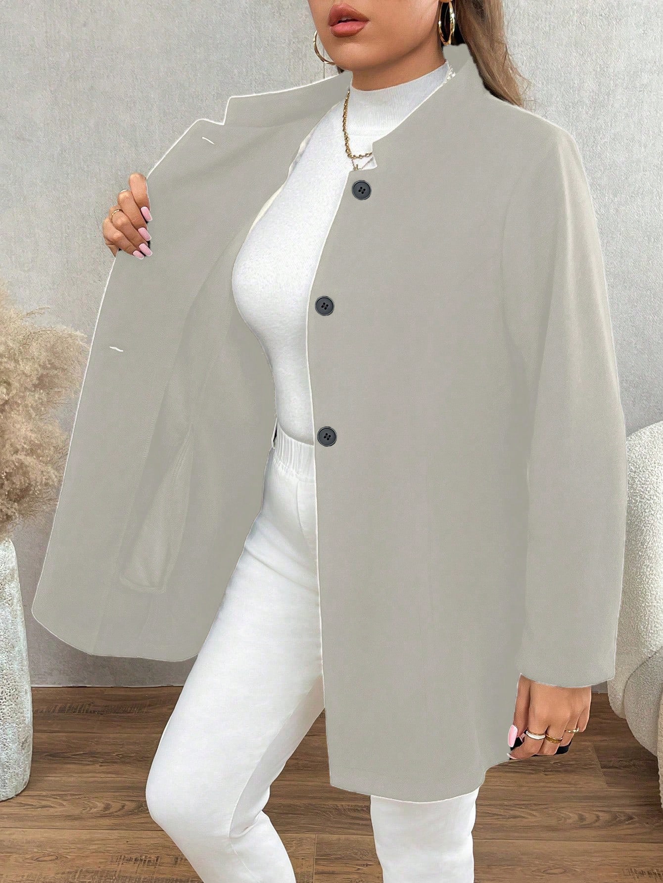 Calvaya معطف أنيق بلون أحادي الحجم الكبير، موسم ال...