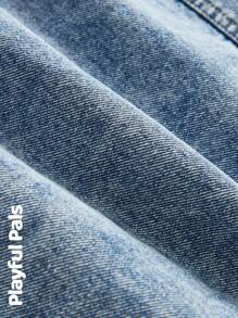 SHEIN Young Boy Star Embellished Denim Jacket - Medium Wash - View 3