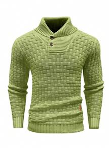 Manfinity VCAY 男士休闲纯色立领毛衣，秋冬 - 綠色 - 查看 3
