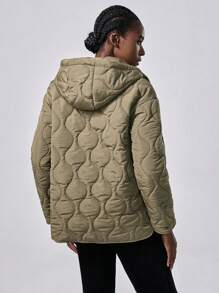 Lumivelle Women Hooded Hem Quilted Pumpkin Print Warm Padded Padded Coat Clothes Winter