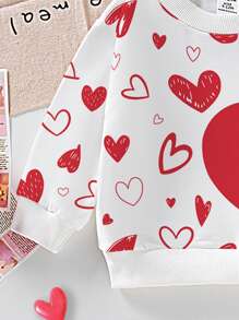 女婴可爱熊心印花圆领运动衫，情人节 - 白色 - 查看 4