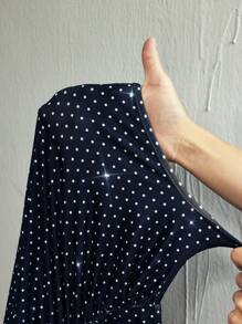 Slaydiva 优雅性感褶饰波尔卡圆点渐变色开衩紧身连衣裙