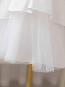 SHEIN Glamorique Kids Baby Girl Christmas Princess Dress Ball Gown Party Dress, Autumn/Winter New, Halloween Costume Long Sleeve Satin Dress With Big Bow, Tulle Puffy Skirt - White - View 5