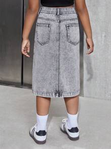 Tween Girls Fashion Stone Washed Denim Mini Skirt - Grey - View 2
