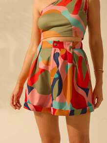 CAJUNI Women's Boho Tropical Colorful Print Beige Vacation Casual Summer Shorts