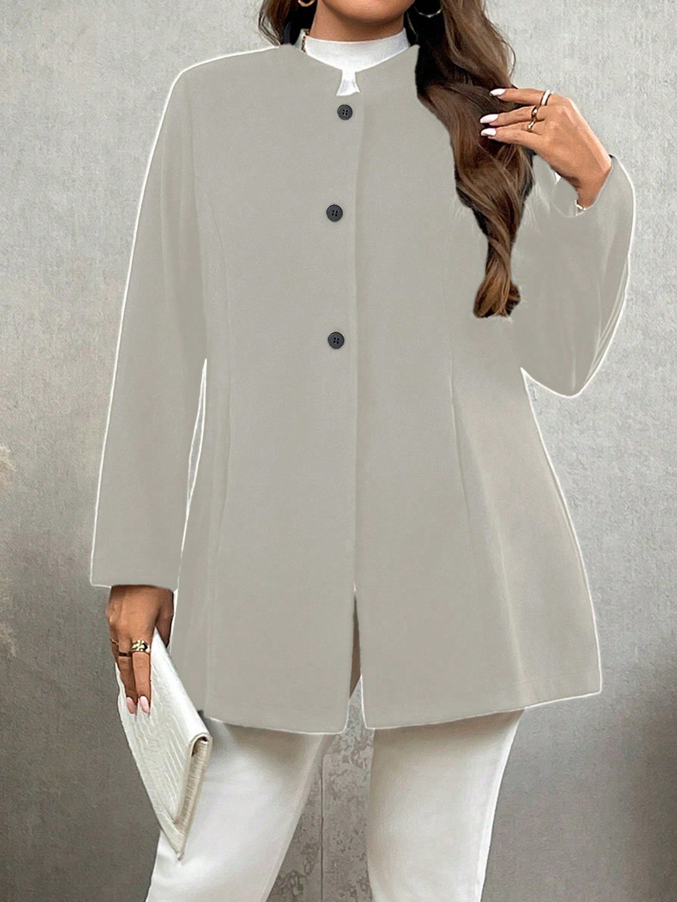 Calvaya معطف أنيق بلون أحادي الحجم الكبير، موسم ال...