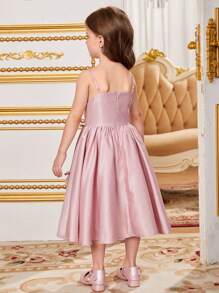 SHEIN Young Girl Woven Solid Color Bowknot Strap Dress, Formal Clothing