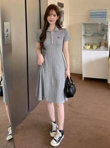 DAZY 全新夏季女童马刺绣长裙太阳裙，休闲女装 - 灰色 - 查看 3