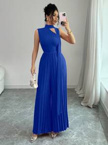 Elenzga Women's Elegant Ruched Halter Jumpsuit For New Year Clothes - Royal Blue - View 5