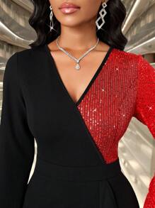 SHEIN Lady 春夏秋冬优雅办公室聚会新年女士连衣裙 - 紅色和黑色 - 查看 7