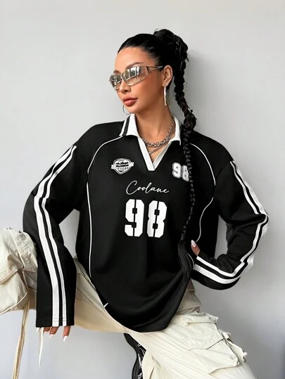 Coolane 女士运动装图案白色大码长袖平纹针织 T 恤