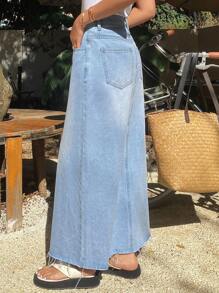 DAZY Women Summer Distressed Casual Loose Vintage Denim Skirt Jeans Skirt - Blue - View 2