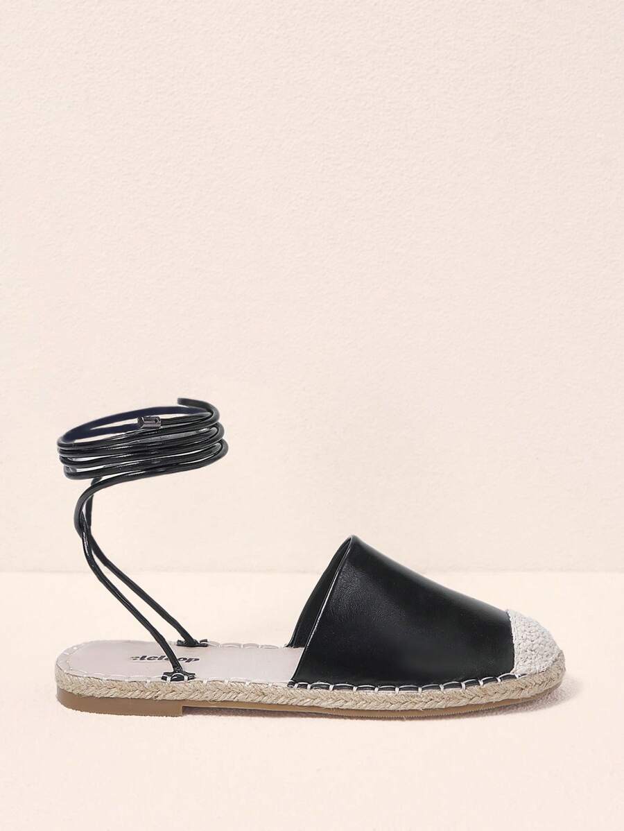 Styleloop Chaussures de pêche plates et confortables avec semelle épaisse en corde, brides croisées, bout rond pour femmes