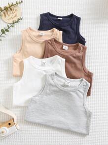 SHEIN Leap Crew 5件套新生儿男女宝宝无袖纯色针织连体衣，夏季基础款连体衣套装 - 彩色 - 查看 6