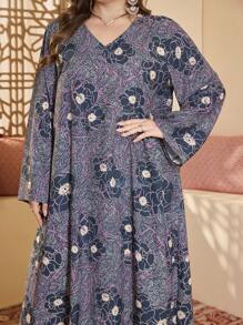 Al Najma Plus Size Style Women Rhinestone Decor Printed Dress - Multicolor - View 5