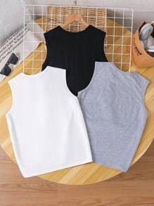 SHEIN Leap Crew 3pcs/Set Tween Boy Casual All-Over Print Sleeveless Graphic Tank Top - Multicolor - View 2