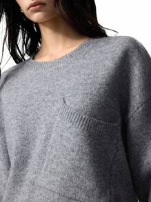LYSMO 女士休闲宽松口袋针织毛衣，秋冬 - 灰色 - 查看 5