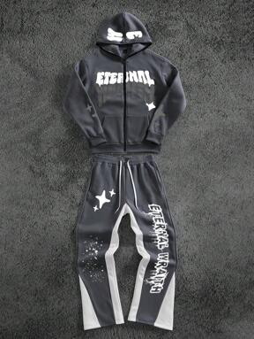 Manfinity Streetrush Men's Letter Print Hoodie & Sweatpants 2 Pieces Set Men Graphics Sweatsuits